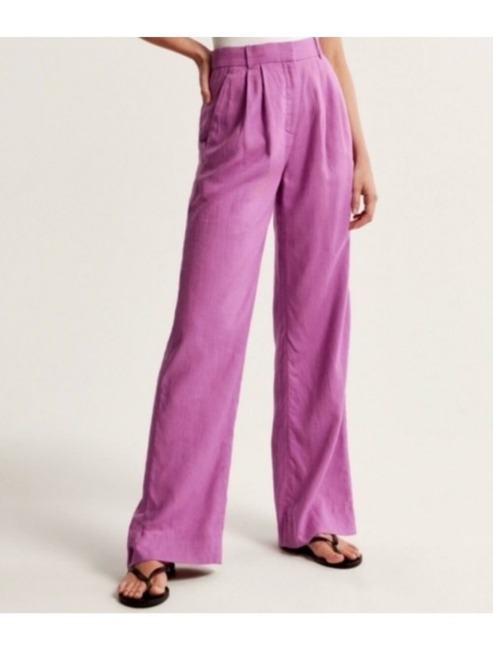 Abercrombie & Fitch High-Waist Wide Leg Trousers in Bright Lavender